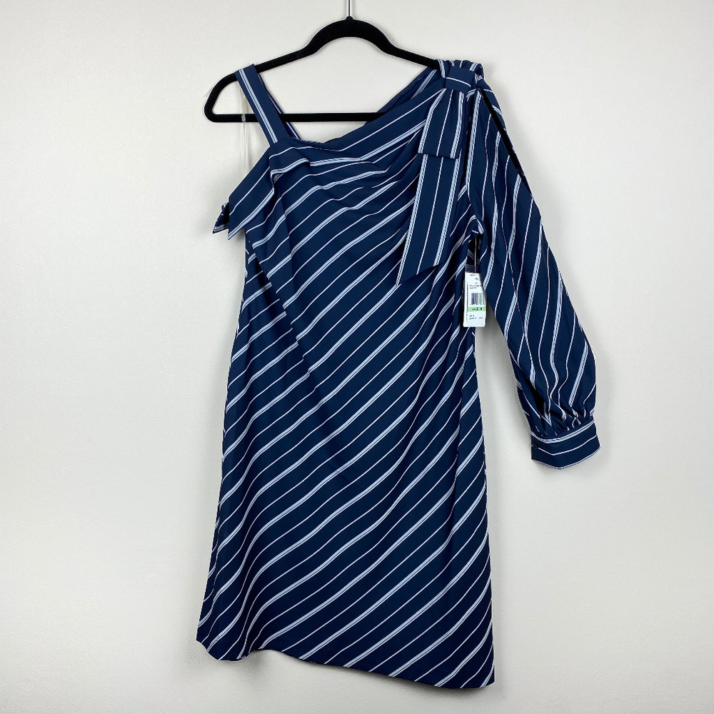 Short Navy Blue Dress White Stripes